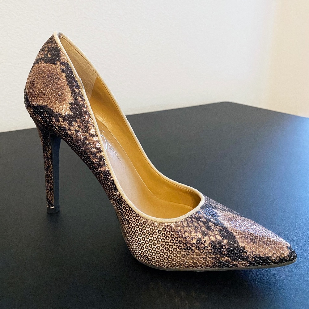 Jessica Simpson Cassani Snake Print Sequin Stiletto, Size 7.5